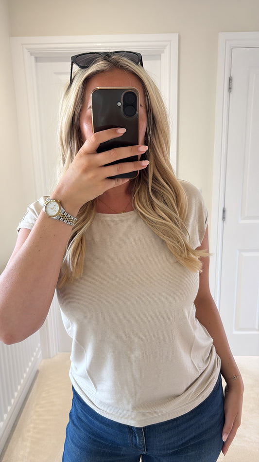 VERO MODA LAVA GLITTER SS STRIPE TOP - OATMEAL / GOLD LUREX