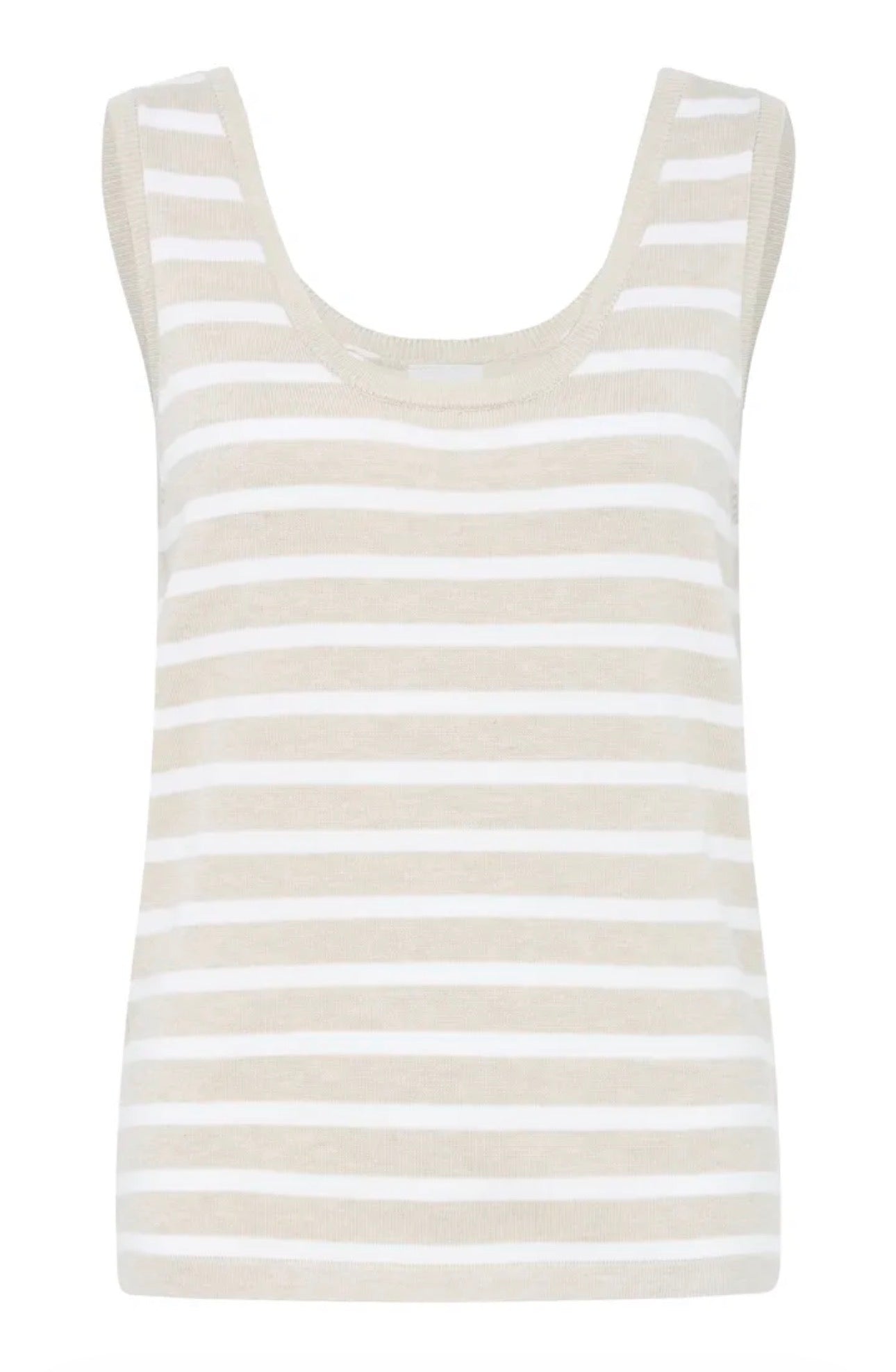 ICHI LULS VEST TOP 20125820 OATMEAL/WHITE STRIPE