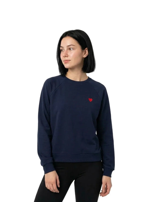 PIECES GRETA LS EMB SWEATSHIRT - SKY CAPTAIN / RED HEART