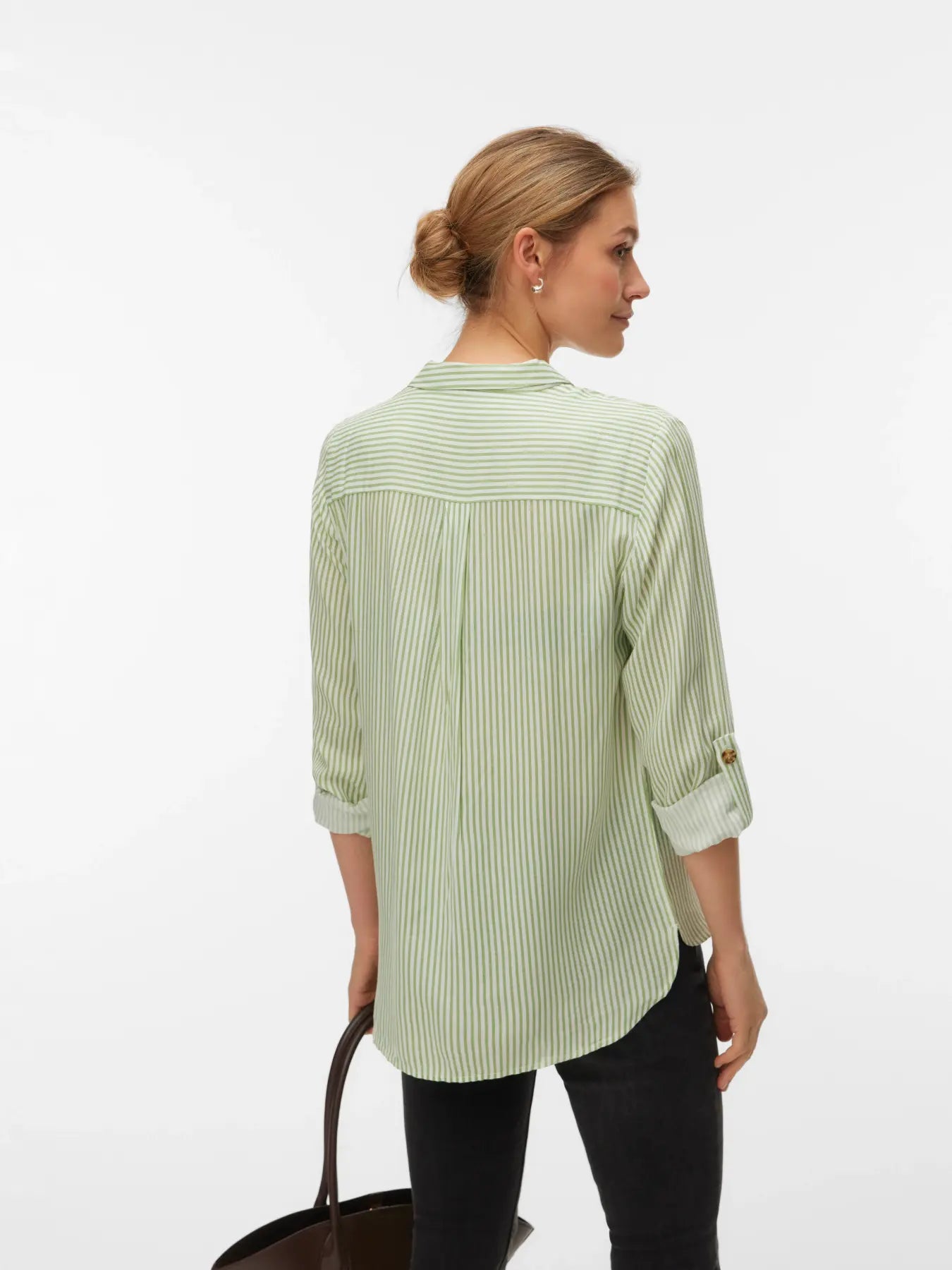 VERO MODA BUMPY LS SHIRT 10275283 MISTLETOE GREEN / SNOW WHITE