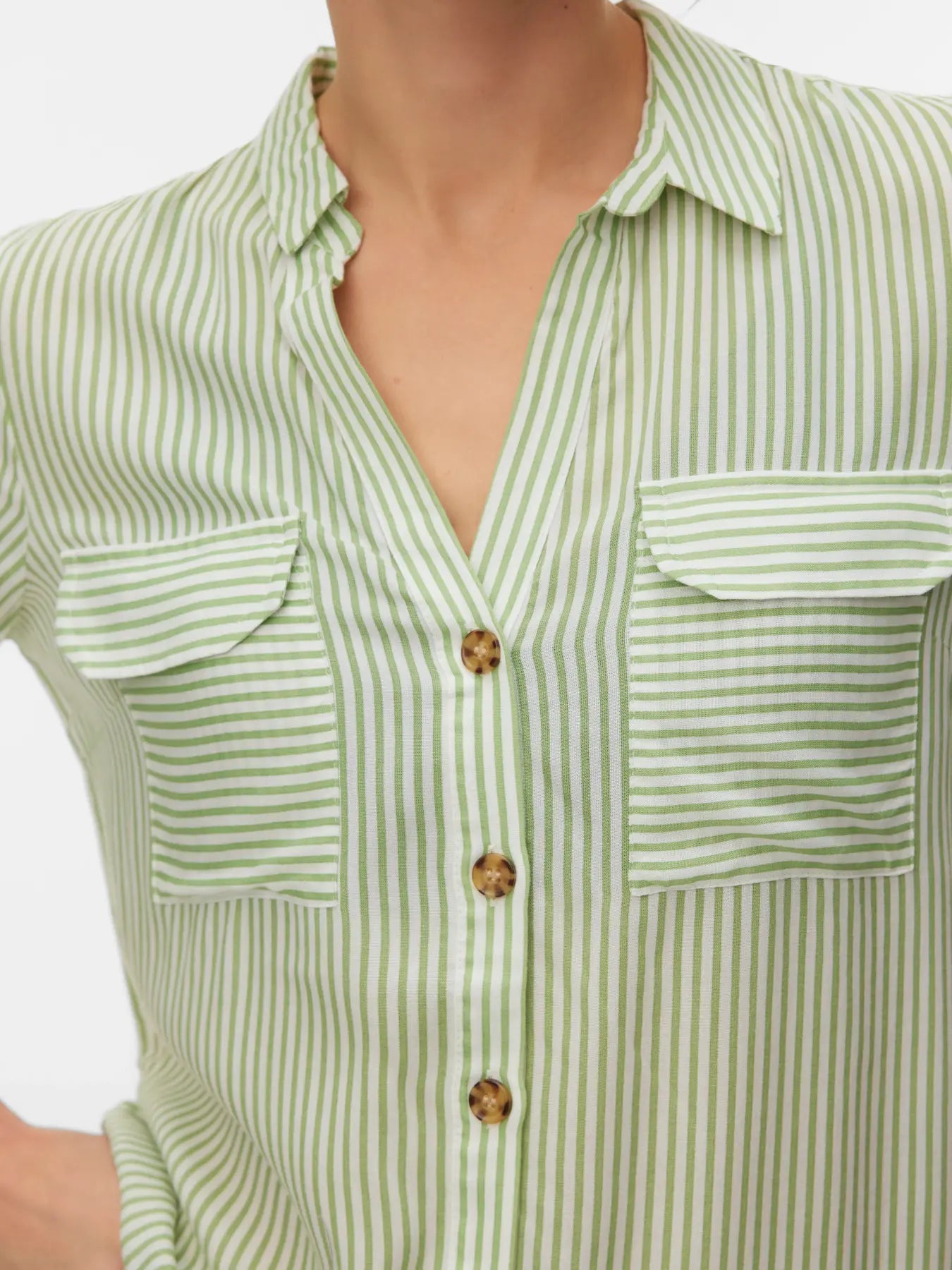 VERO MODA BUMPY LS SHIRT 10275283 MISTLETOE GREEN / SNOW WHITE