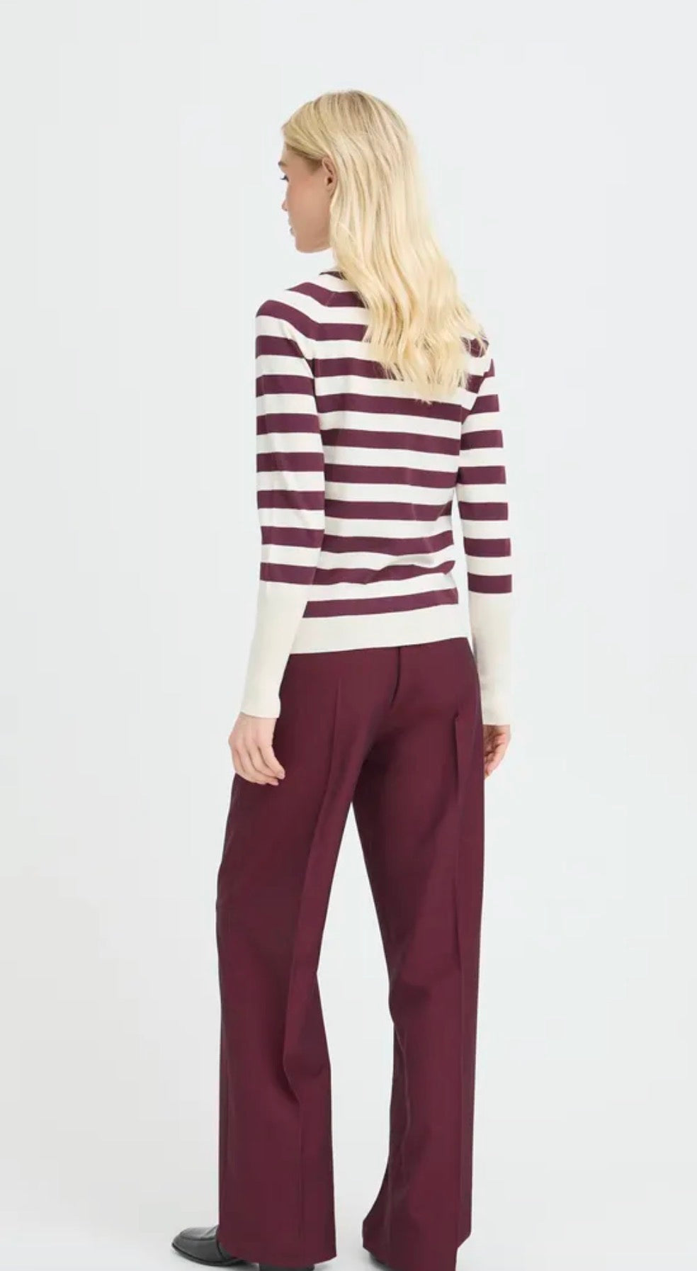 B YOUNG MMORLA LONG CUFF JUMPER - FIG/BIRCH STRIPE