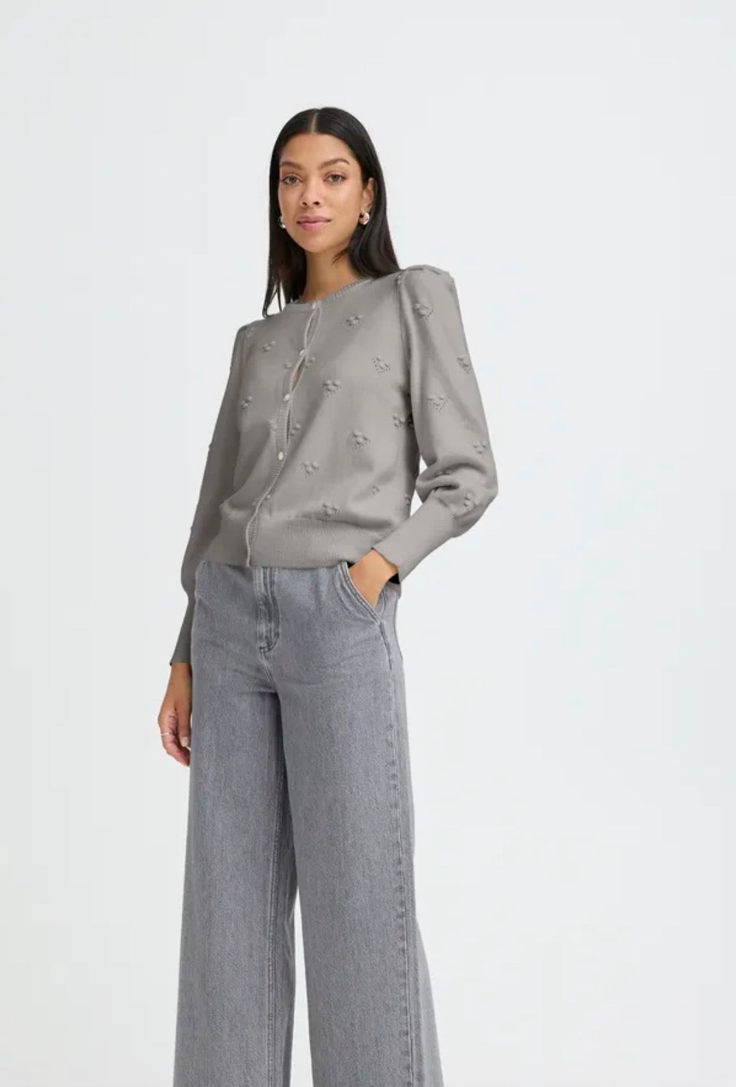 B YOUNG MANINA STRUCTURE CARDIGAN - MID GREY MELANGE
