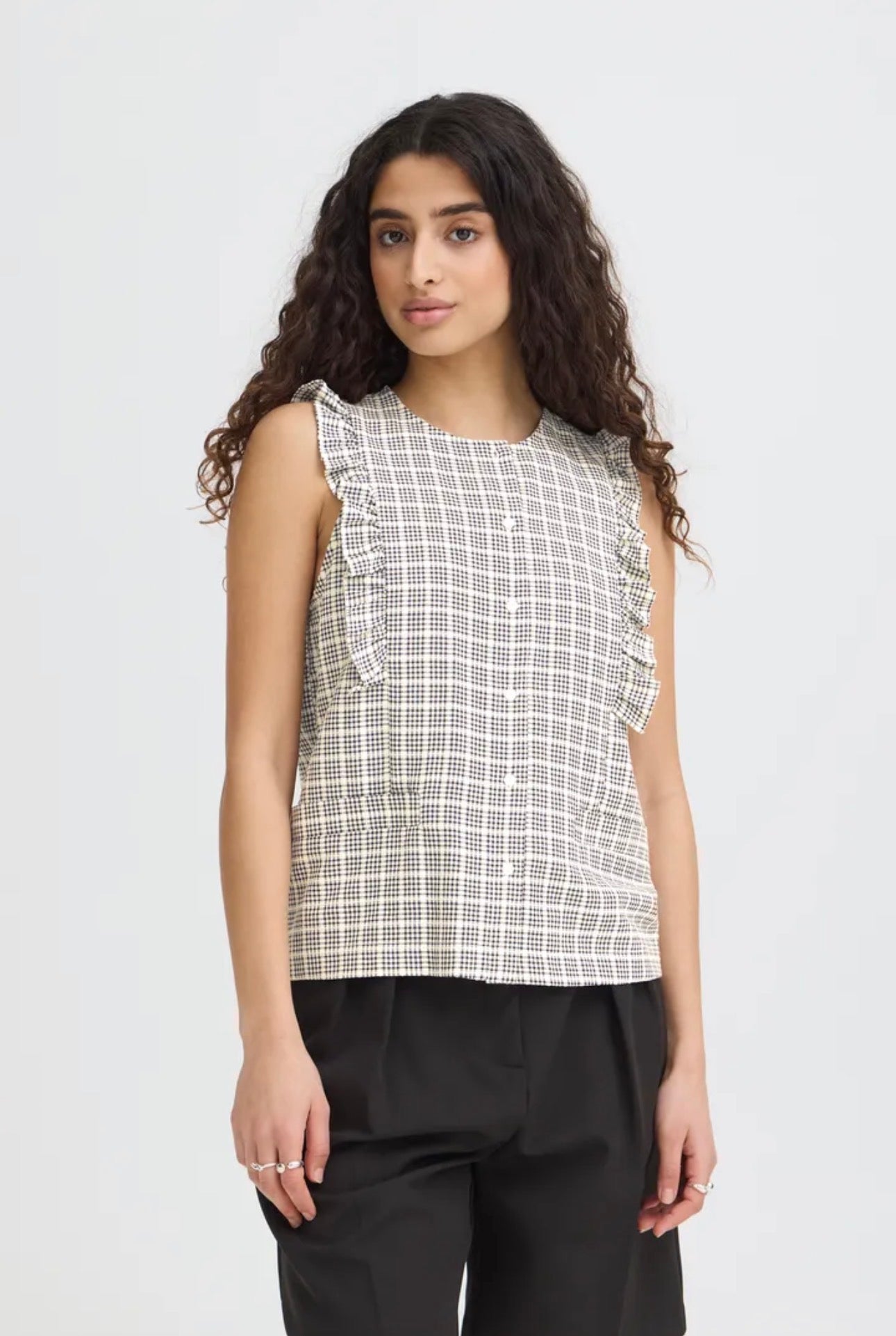 ICHI JOLA TOP 20125458 BLUE / WHITE CHECK