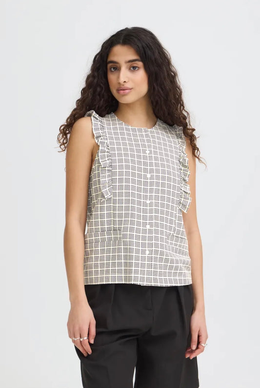 ICHI JOLA TOP 20125458 BLUE / WHITE CHECK