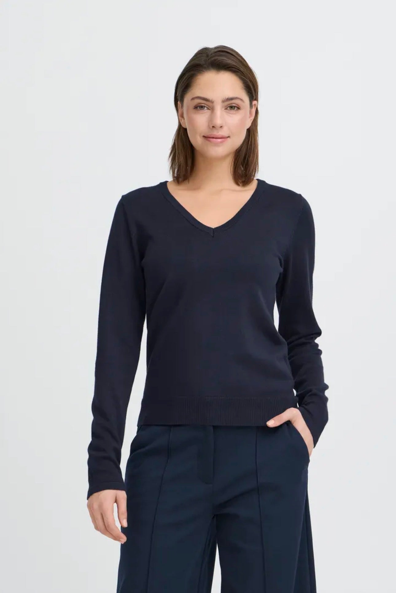 ICHI LULS V-NECK LS JUMPER - TOTAL ECLIPSE