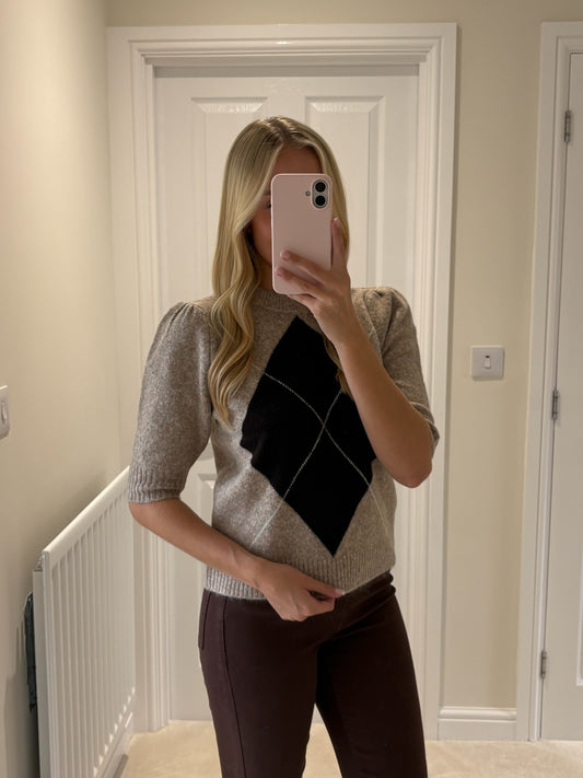 B YOUNG OSMILLA SS JUMPER - HUMUS MELANGE ARGYLE
