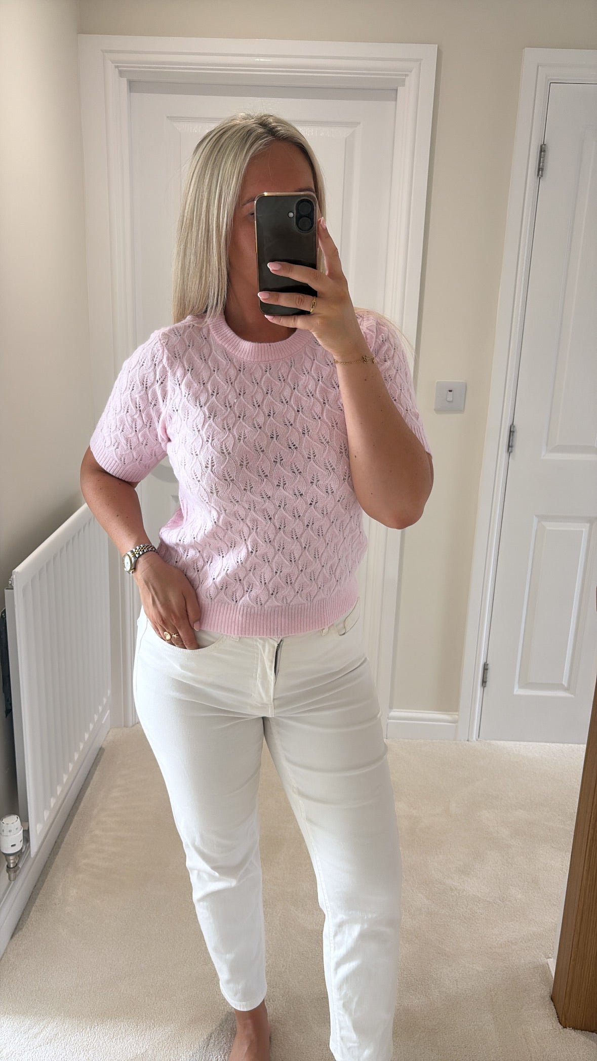 PIECES LELOU SS O-NECK KNIT ROSEATE SPOONBILL/MELANGE