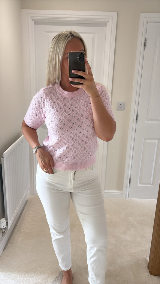 PIECES LELOU SS O-NECK KNIT ROSEATE SPOONBILL/MELANGE