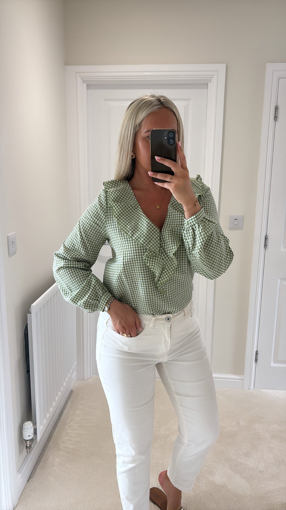 VERO MODA DAGNY LS FRILL TOP SNOW WHITE/PESTO
