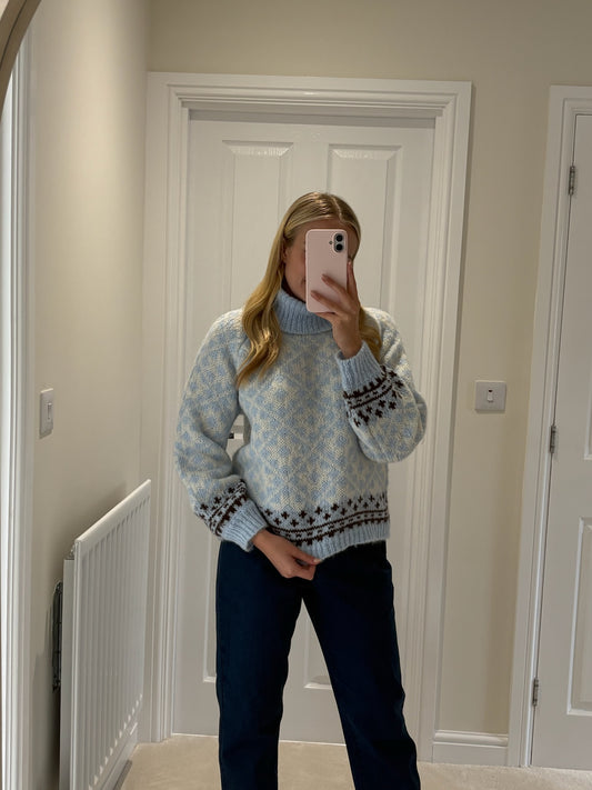 ONLY CARO ROLLNECK LS KNIT - CASHMERE BLUE/BIRCH/COFFEE
