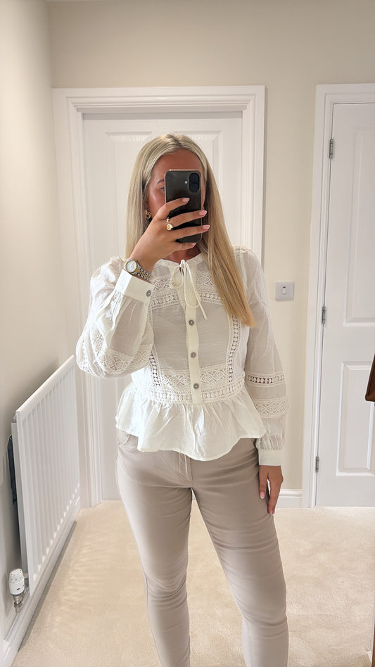 VERO MODA JULES LS TAPE TOP SNOW WHITE