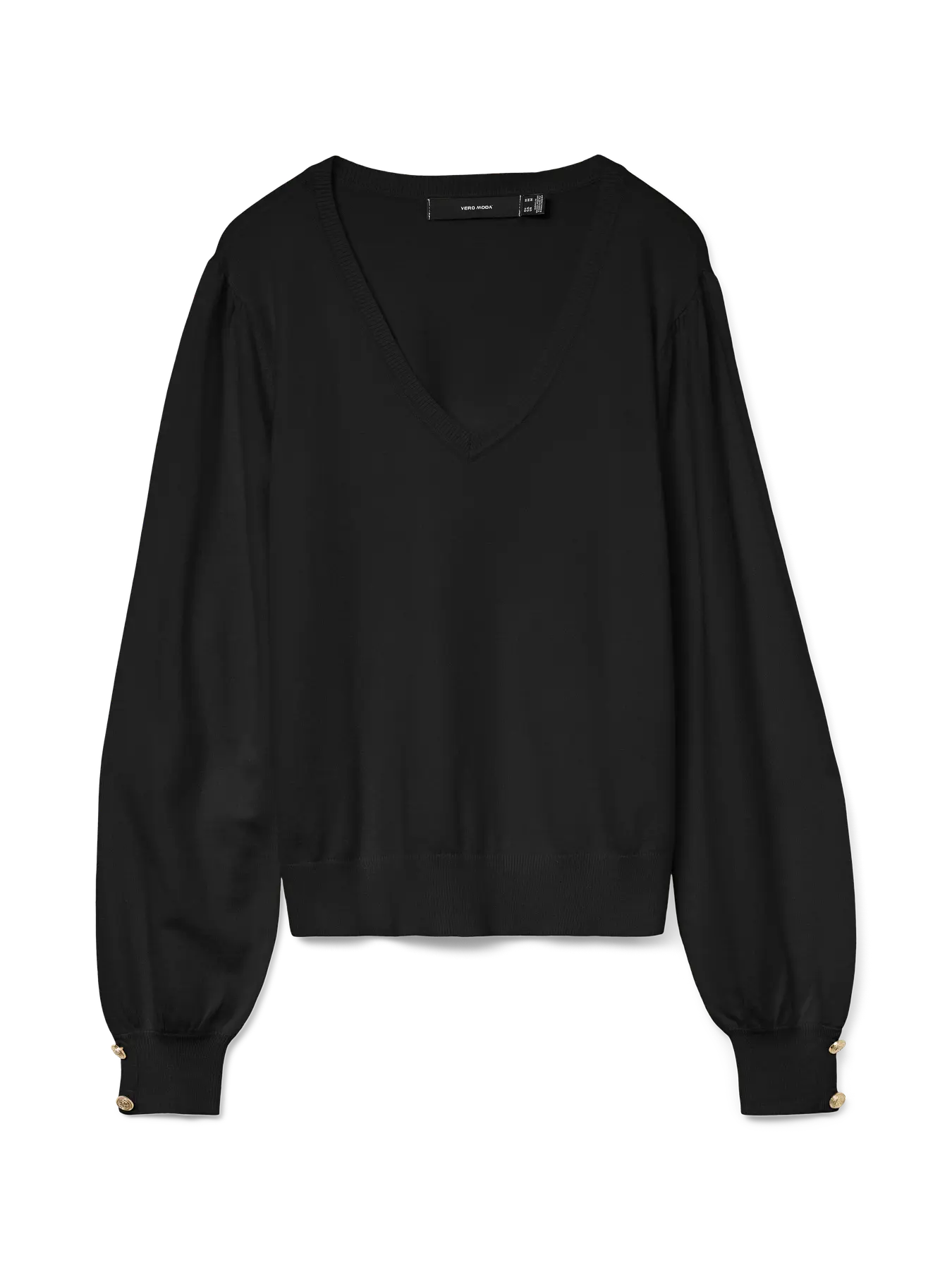VERO MODA HOLLYKARIS LS V-NECK PULLOVER BLACK/GOLD BUTTONS