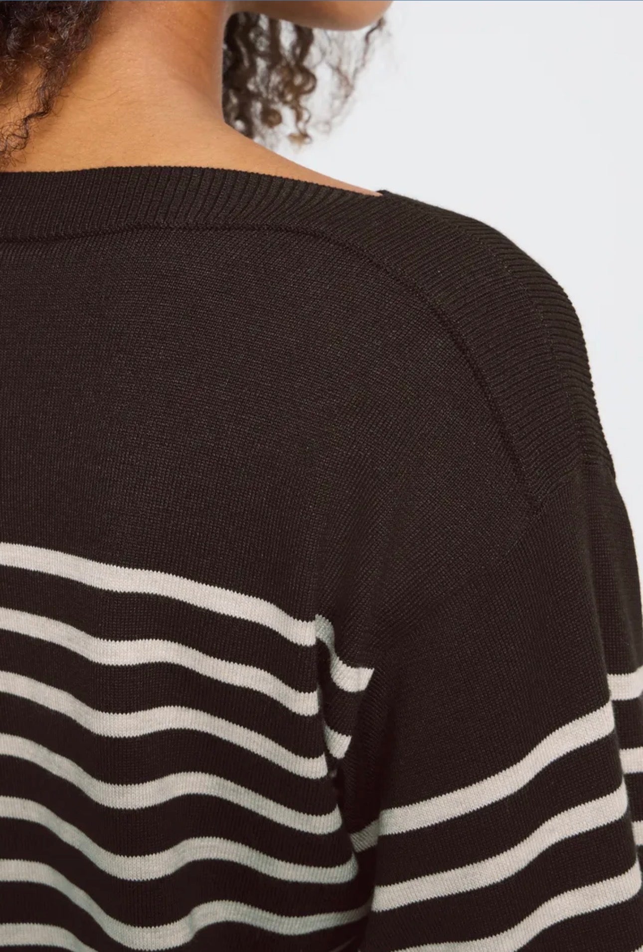 ICHI LULS BOATNECK LS PULLOVER - CHOCOLATE TORTE/OATMEAL STRIPE