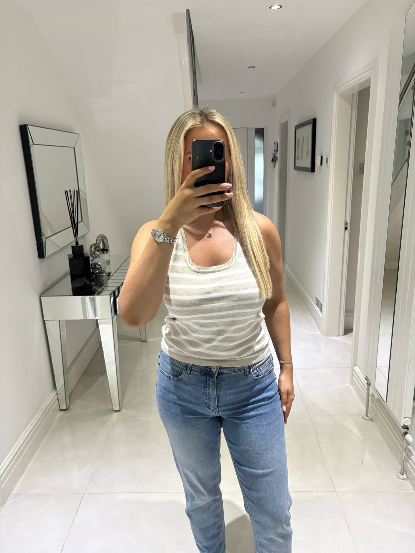 ICHI LULS VEST TOP 20125820 OATMEAL/WHITE STRIPE