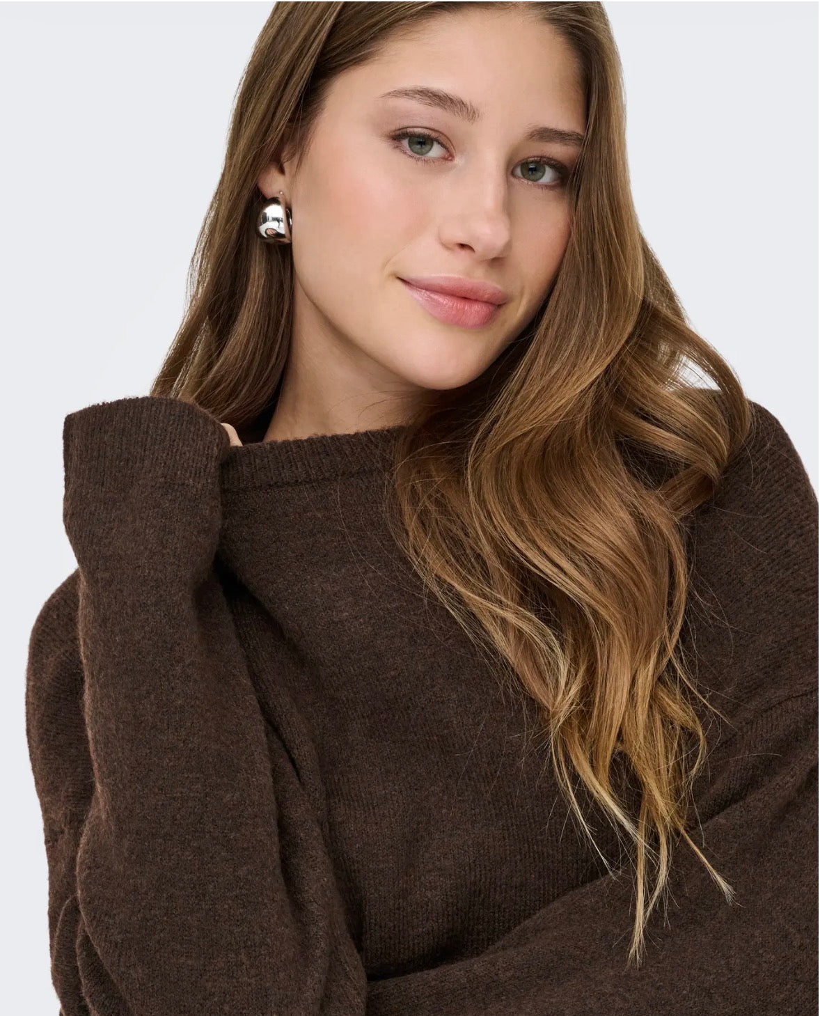 ONLY SIMONI LS O-NECK PULLOVER KNT - COFFEE BEAN MELANGE