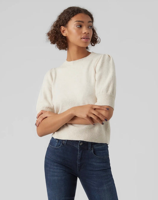 VERO MODA DOFFY 2/4 O-NECK PULLOVER BIRCH-MELANGE