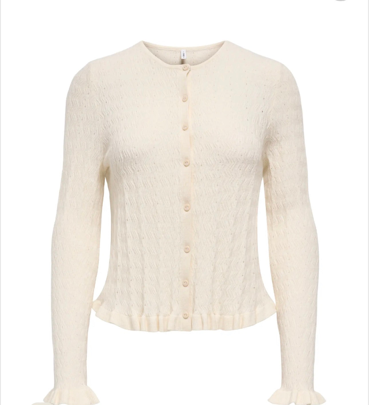 ONLY LIBI LS O-NECK FRILL CARDIGAN WHITECAP GRAY BUTTONS