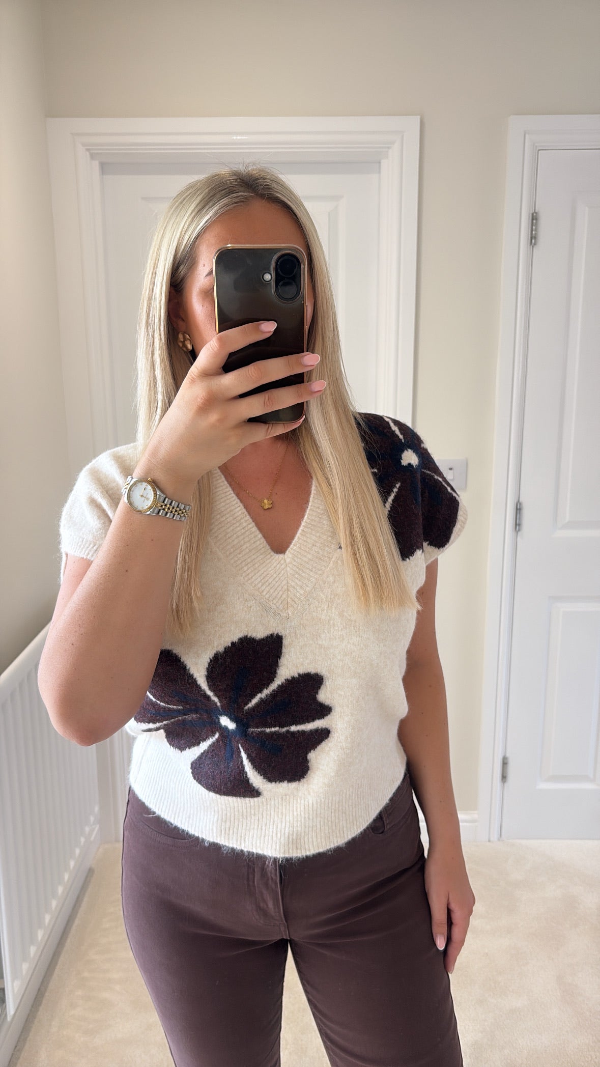 B YOUNG OMEA V-NECK SLIPOVER TOP - FIG MELANGE FLOWER