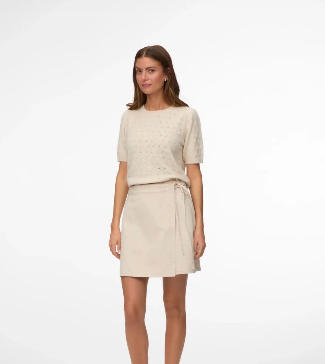 VERO MODA DOFFY STITCH 2/4 O-NECK PULLOVER BIRCH MELANGE