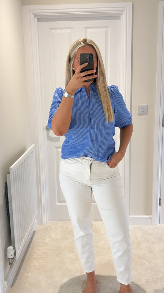 B YOUNG JAIDEN STRIPED SHIRT in NEBULAS BLUE STRIPE