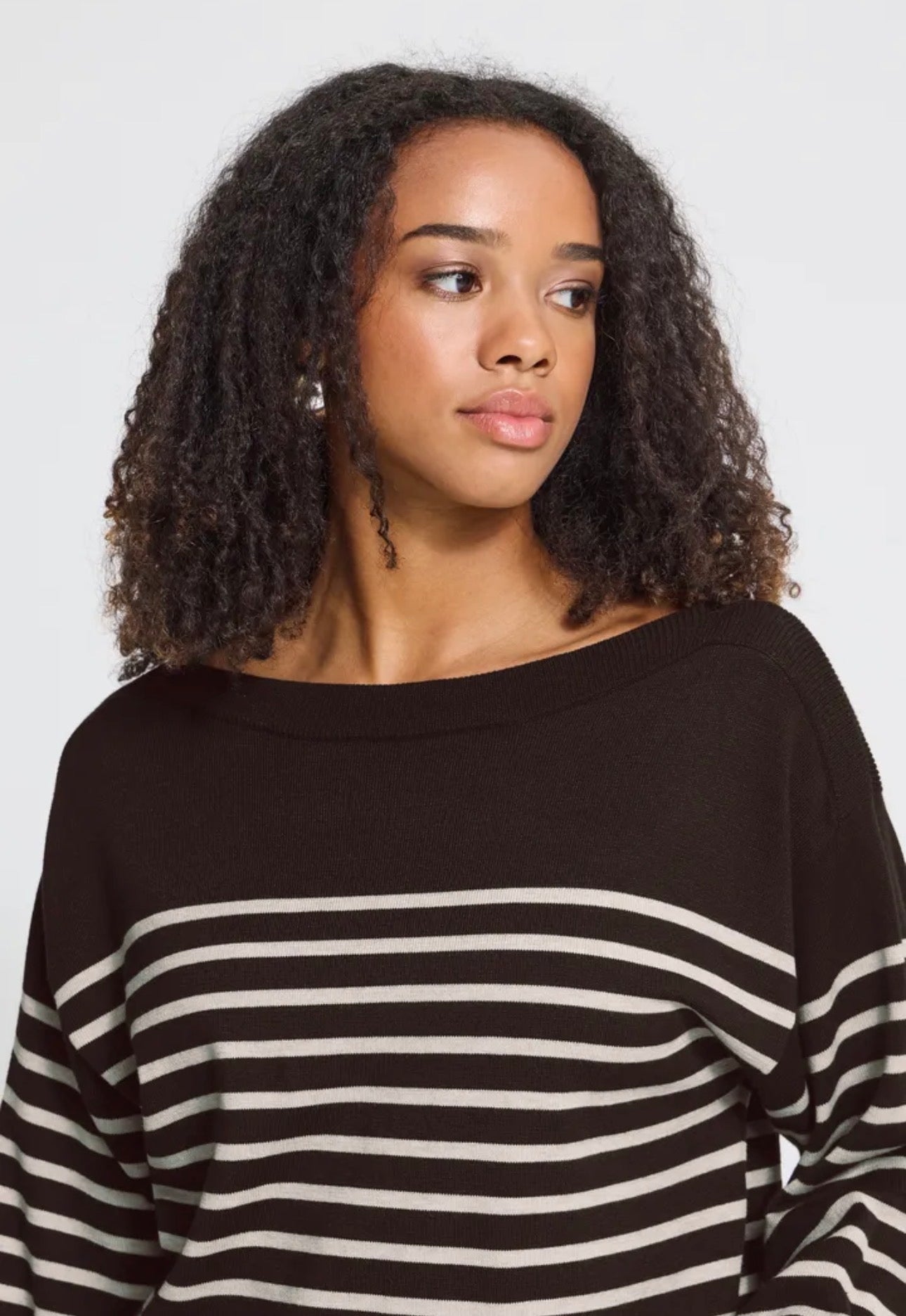 ICHI LULS BOATNECK LS PULLOVER - CHOCOLATE TORTE/OATMEAL STRIPE
