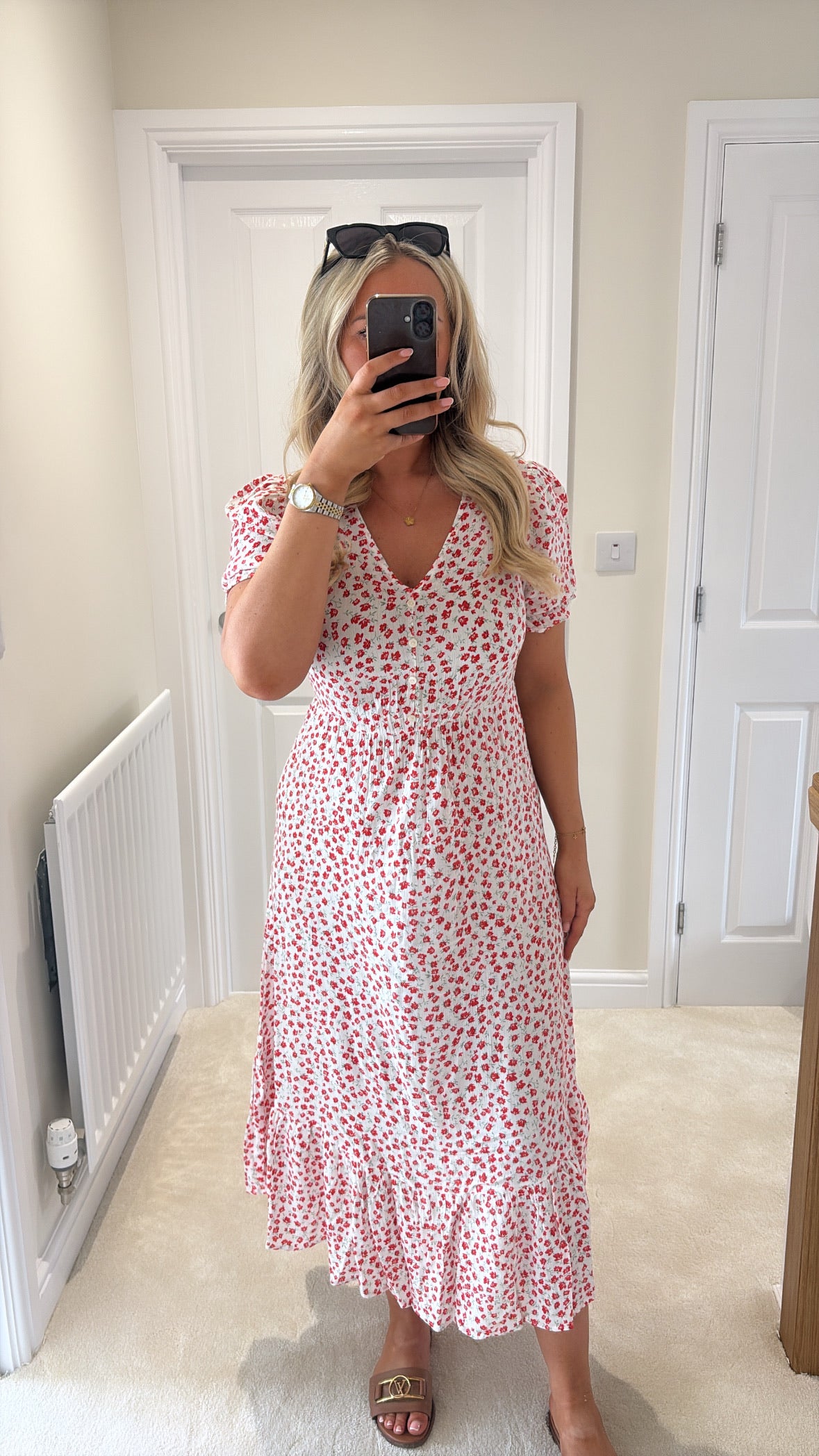 ONLY CHIANTI SS LONG DRESS 15270519 CLOUD DANCER/RED LUCY FLOWER