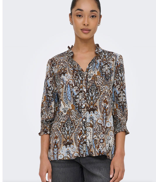 ONLY RAYA 3/4 SHIRT - CHICORY COFFEE
