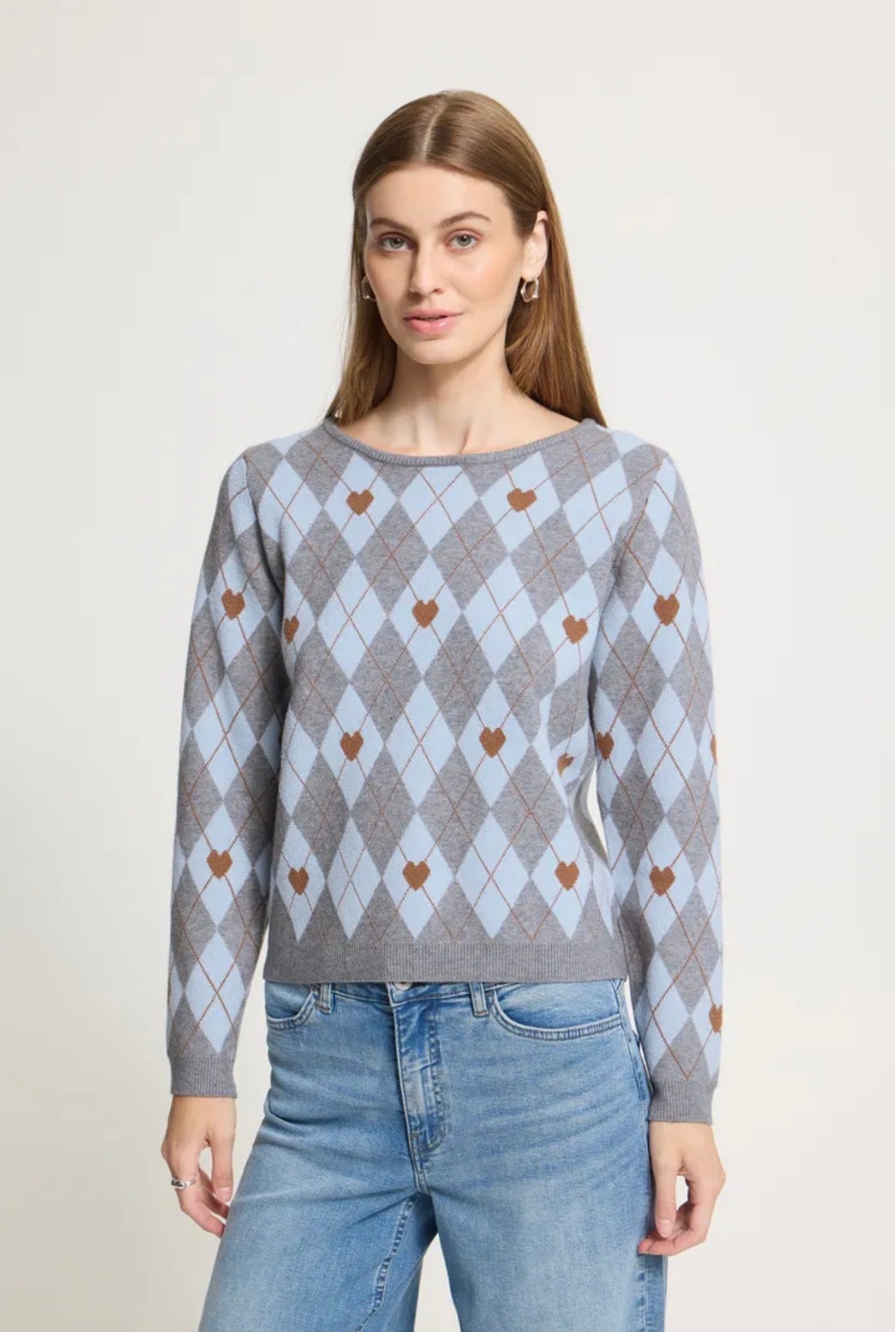 ICHI BRIELLE LS JUMPER -GREY MELANGE / HARLEKIN