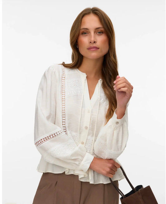 VERO MODA JULES LS TAPE TOP SNOW WHITE