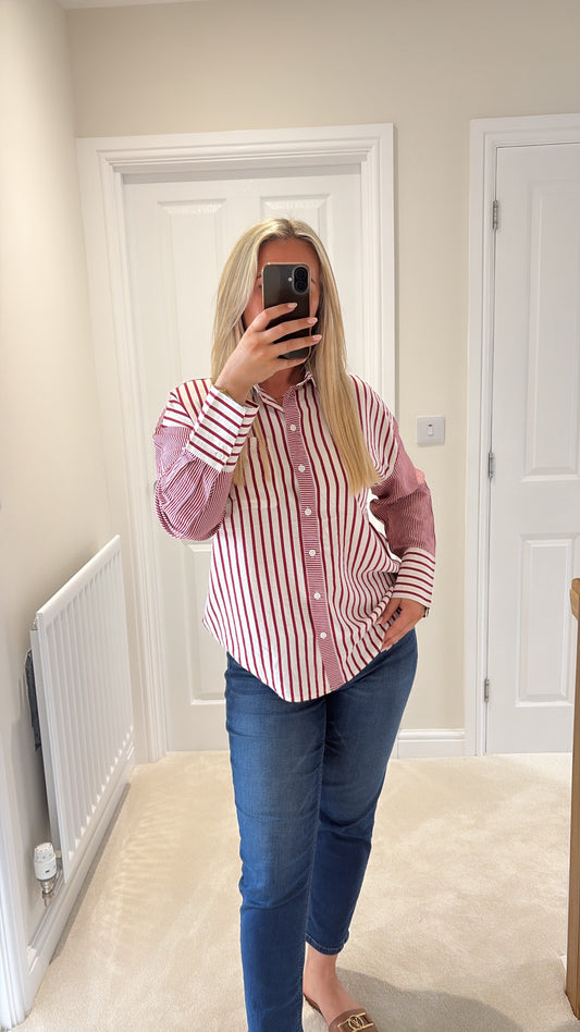ICHI LOURI SHIRT - RHODODENDRON / WHITE STRIPE