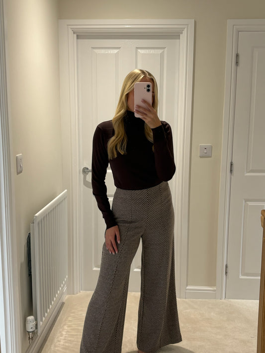 ICHI KATE TWILLISH WIDE LEG TROUSERS - JAVA/ALMOND MILK