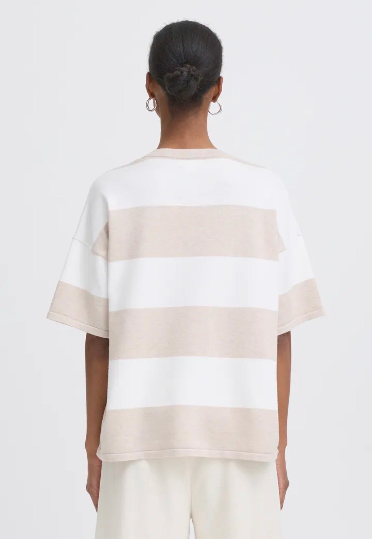 ICHI LULS LOOSE SS TOP 20125817 WIDE OATMEAL WHITE STRIPE