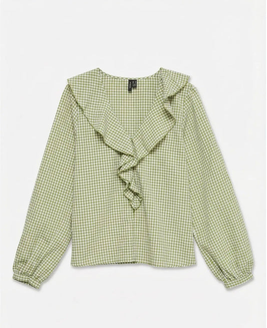 VERO MODA DAGNY LS FRILL TOP SNOW WHITE/PESTO