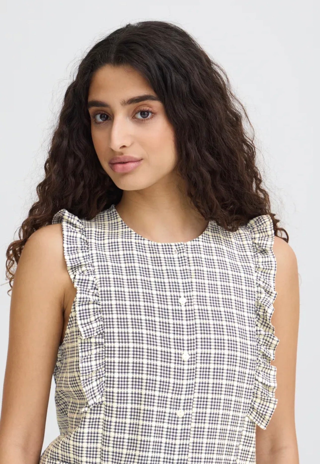 ICHI JOLA TOP 20125458 BLUE / WHITE CHECK