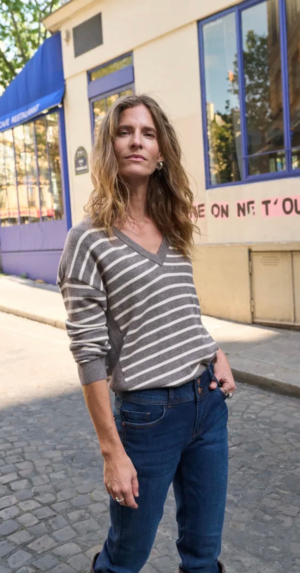 PULZ STEFFI STRIPE PULLOVER - CHOCOLATE BROWN