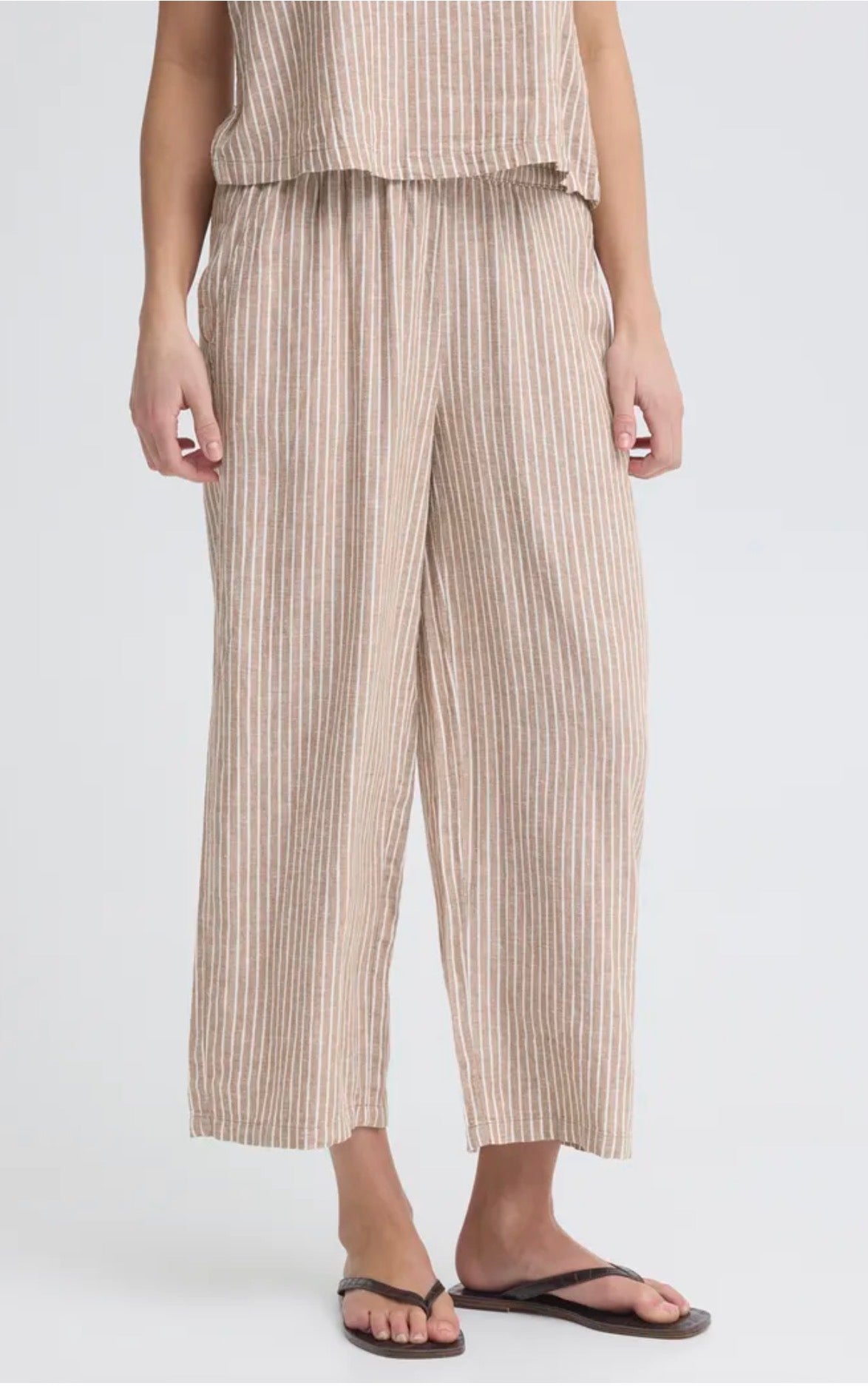 B YOUNG FALAKKA CROP TROUSERS 20813083 WOODSMOKE STRIPE BROWN