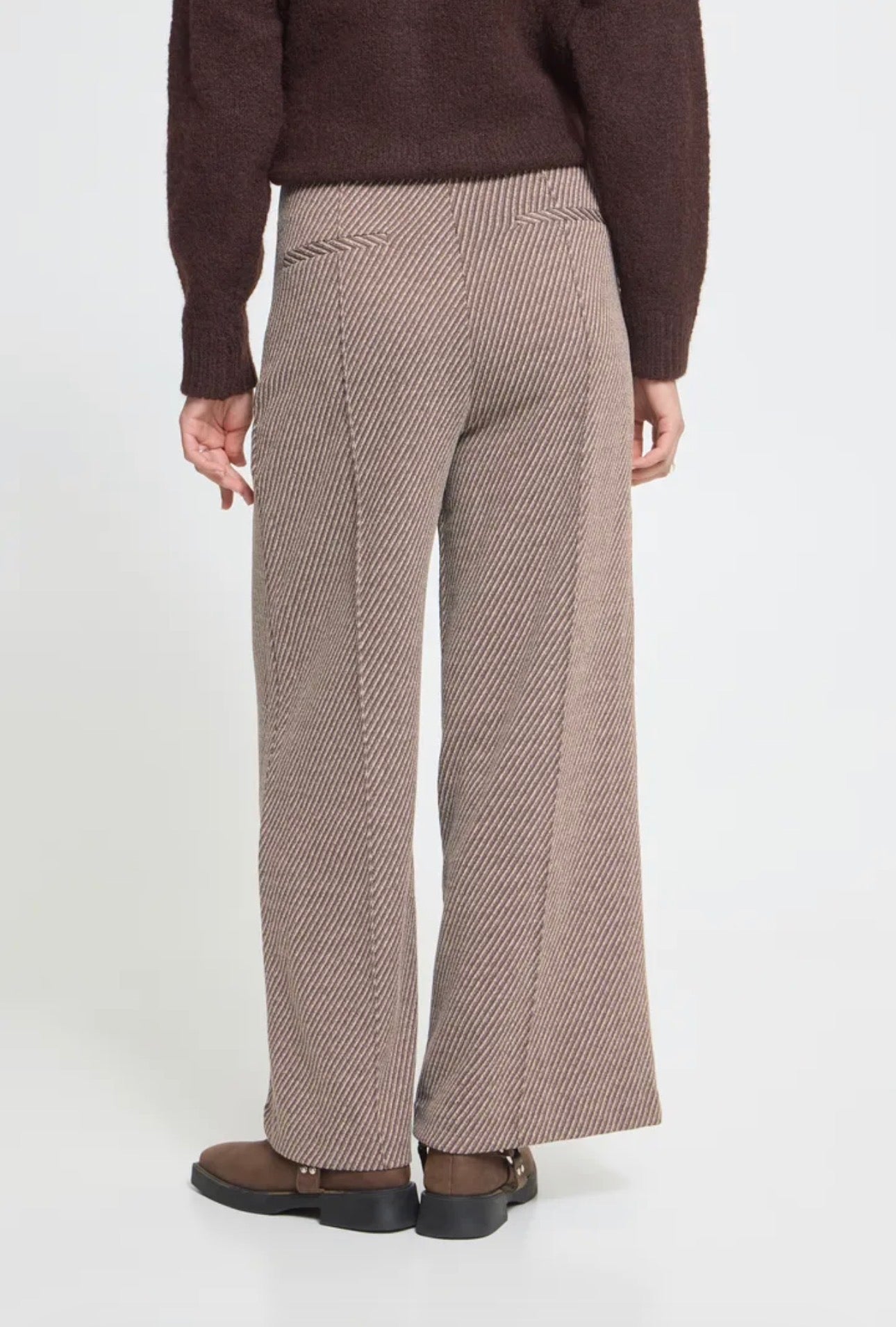 ICHI KATE TWILLISH WIDE LEG TROUSERS - JAVA/ALMOND MILK