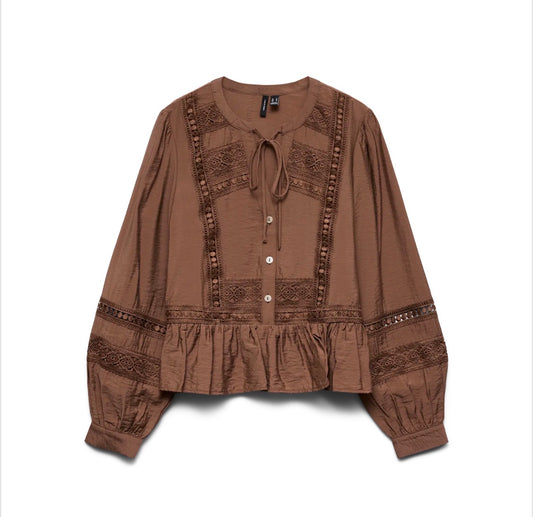 VERO MODA JULES LS TAPE TOP COCOA BROWN