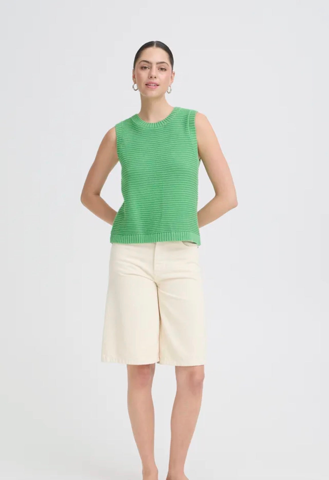 ICHI DOTTIES TIE TOP 20125352 GREENBRIAR