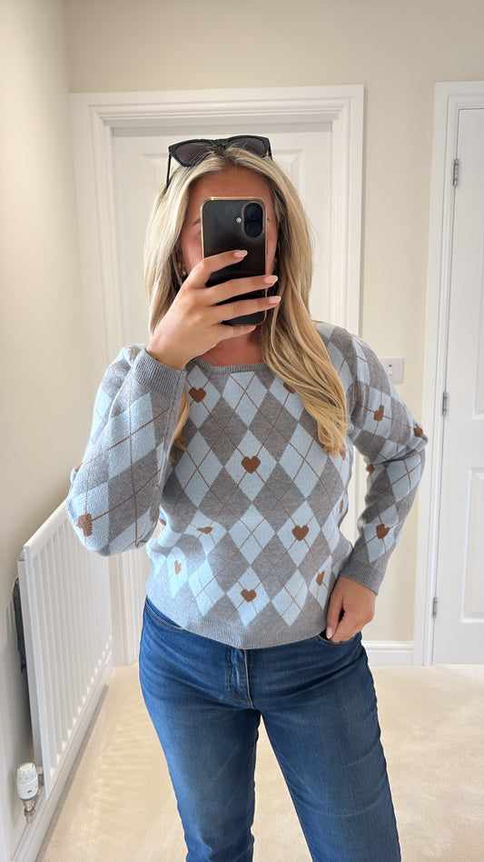 ICHI BRIELLE LS JUMPER -GREY MELANGE / HARLEKIN