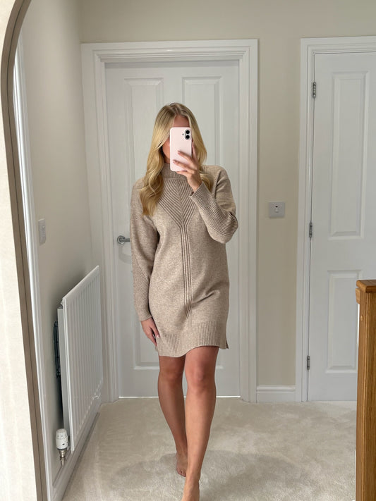 ONLY PRINCESS LS HIGHNECK DRESS - MOCHA MERINGUE/ MELANGE