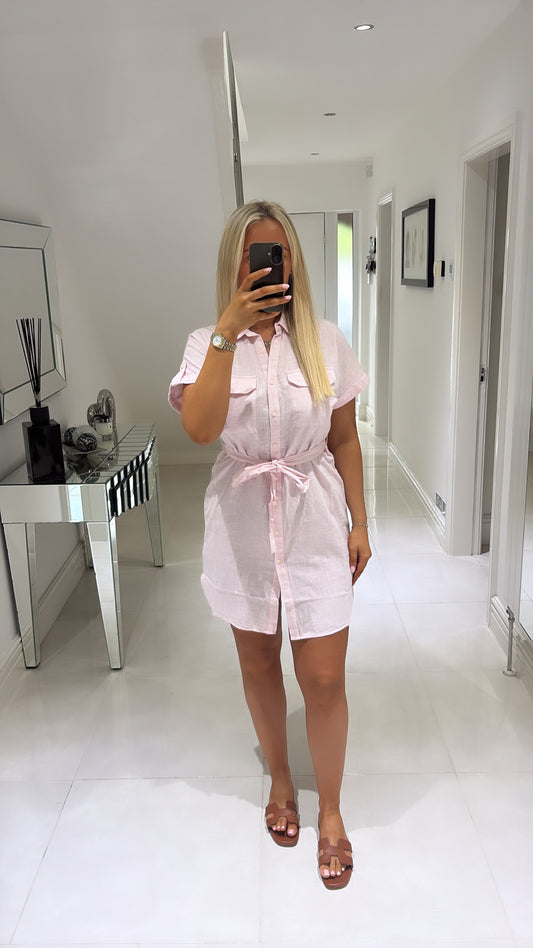VERO MODA THILDE SS SHORT SHIRT DRESS PINK-A-BOO