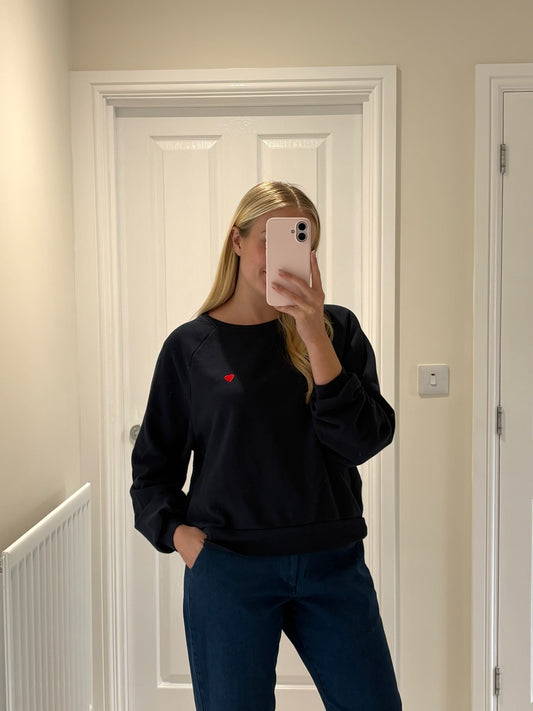 PIECES GRETA LS EMB SWEATSHIRT - SKY CAPTAIN / RED HEART