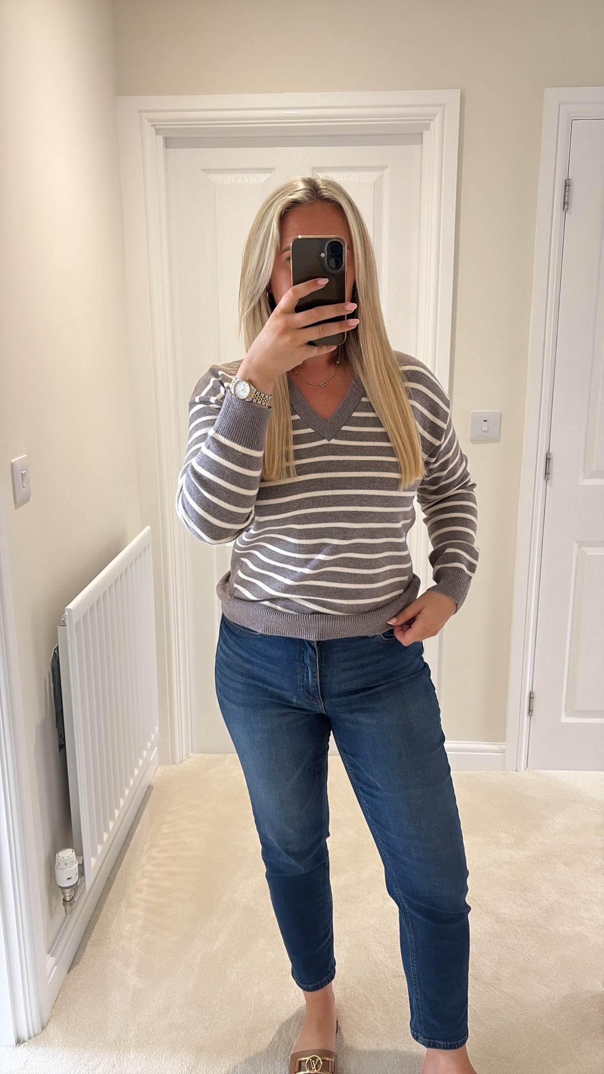 PULZ STEFFI STRIPE PULLOVER - CHOCOLATE BROWN