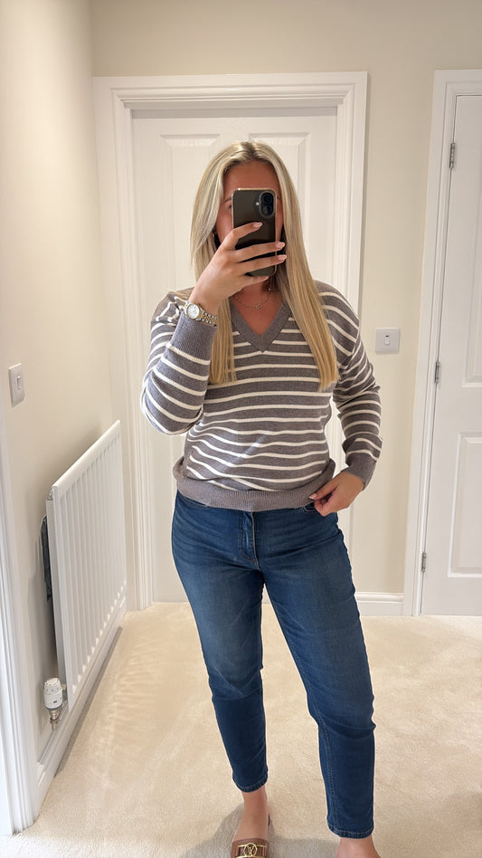 PULZ STEFFI STRIPE PULLOVER - CHOCOLATE BROWN