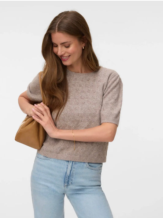 VERO MODA DOFFY STITCH 2/4 PULLOVER - MOON ROCK MELANGE
