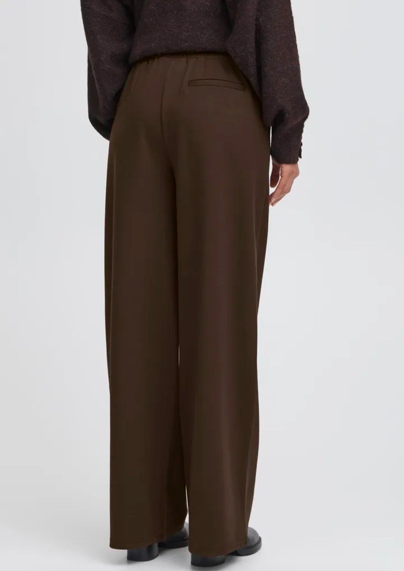 ICHI KATE LONG WIDE LEG TROUSERS - CHOCOLATE TORTE