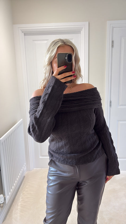 VERO MODA SEQUOIA LS OFF SHOULDER PULLOVER - CHOCOLATE TORTE