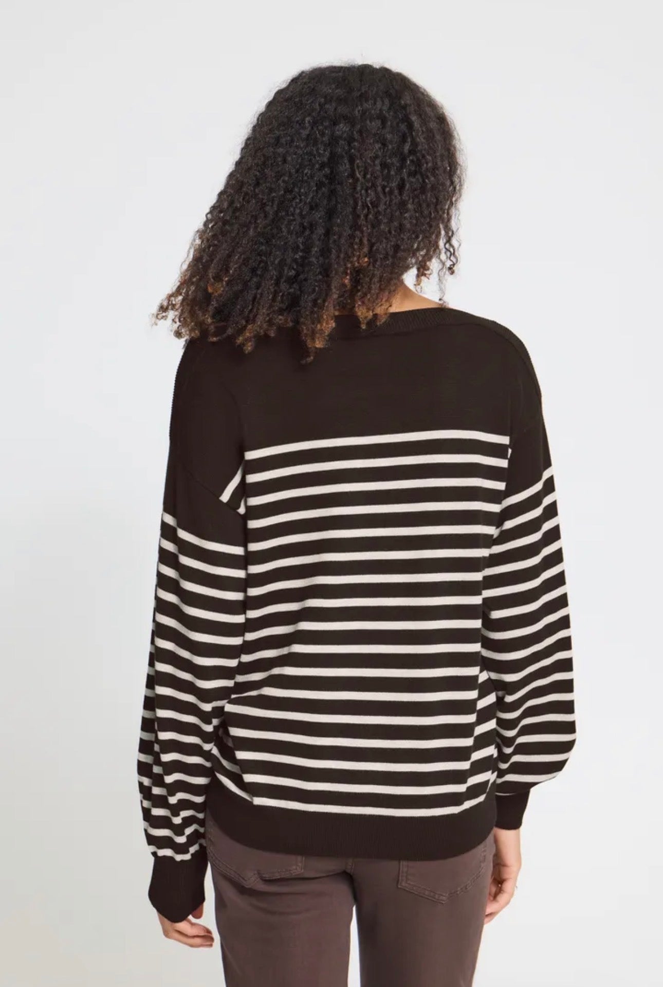 ICHI LULS BOATNECK LS PULLOVER - CHOCOLATE TORTE/OATMEAL STRIPE